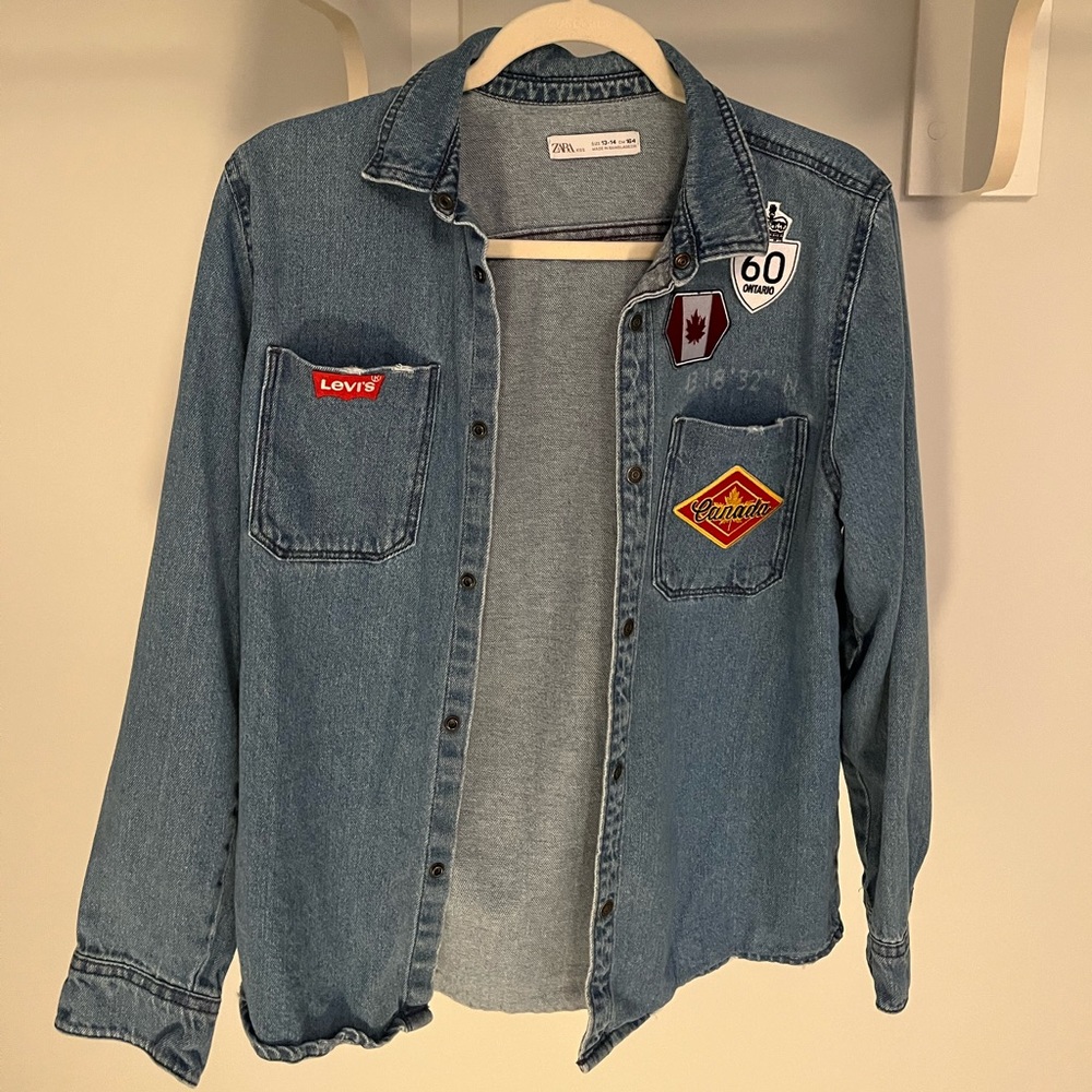 Jean patchwork button up shirt